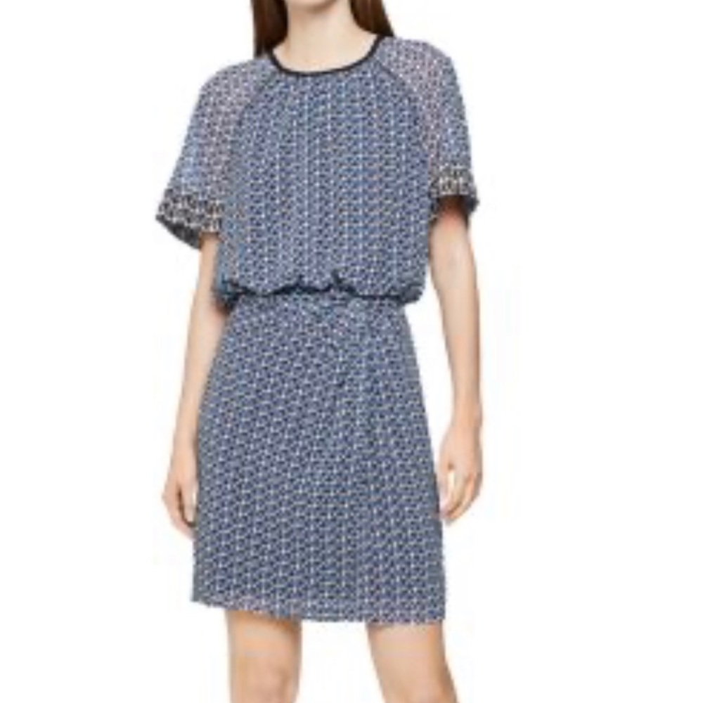 REISS Heidi Knot Waist Diamond Print Dress (NWT)